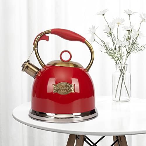 Red stainless steel whistling teapot 3.0 quart — photo 3