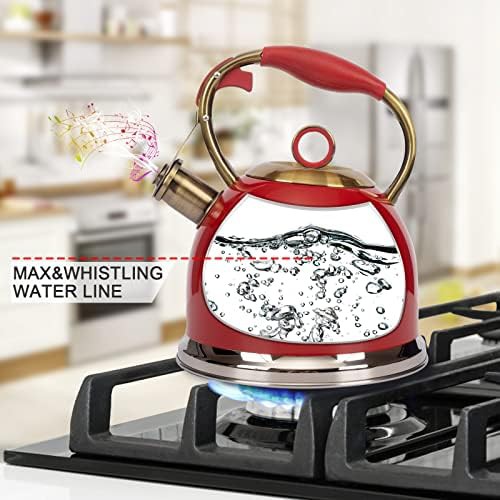 Red stainless steel whistling teapot 3.0 quart — photo 4
