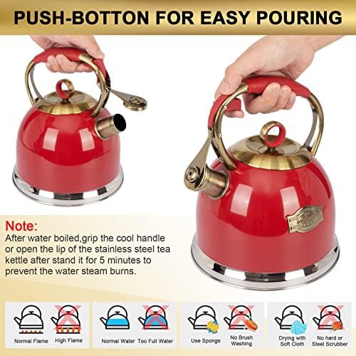 Red stainless steel whistling teapot 3.0 quart — photo 5