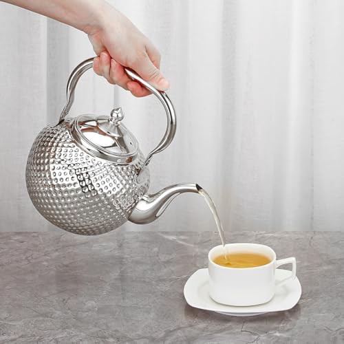 Silver hammered stainless steel infuser teapot — photo 4