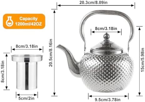 Hammered silver stainless steel teapot with infuser — photo 3