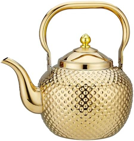 Gold hammered stainless steel infuser teapot