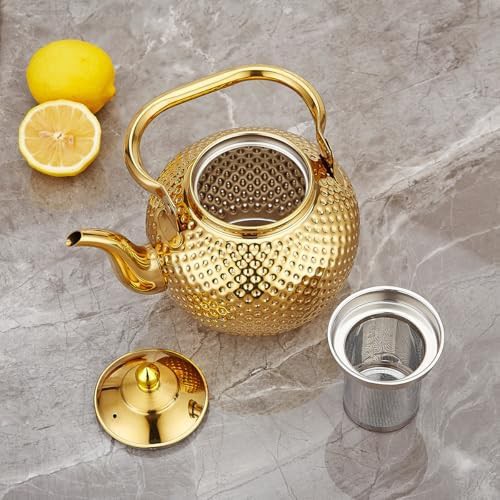 Gold hammered stainless steel infuser teapot — photo 4