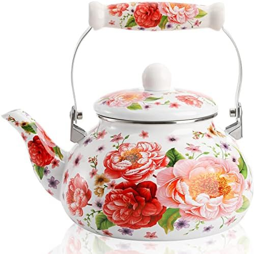 Vintage floral enamel on steel kettle