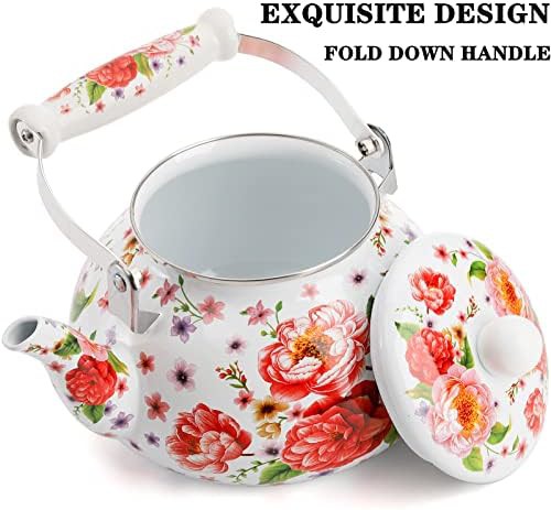 Vintage floral enamel on steel kettle — photo 4