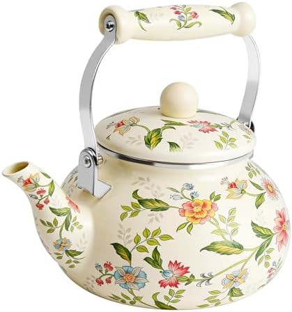 Floral enamel on steel retro kettle