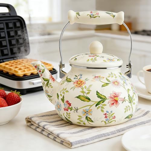 Floral enamel on steel retro kettle — photo 4