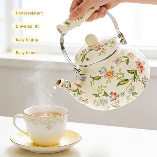 Floral enamel on steel retro kettle — photo 5