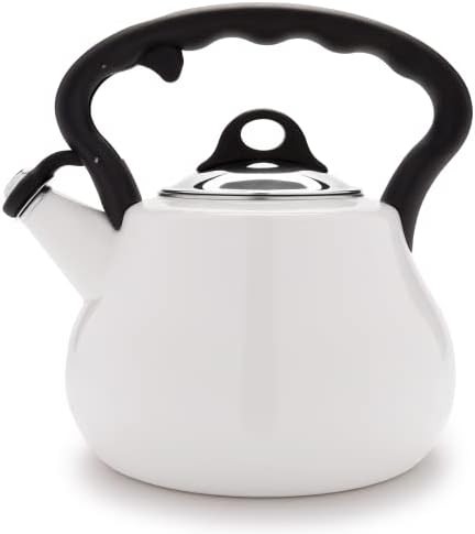 Pearl enamel on steel whistling teapot