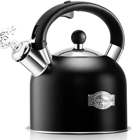 Vintage black stainless steel whistling teapot