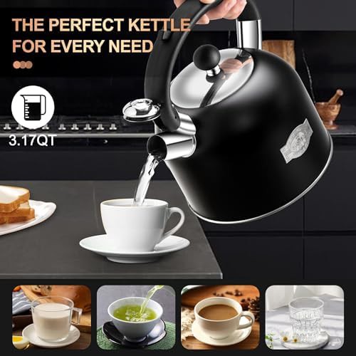 Vintage black stainless steel whistling teapot — photo 3