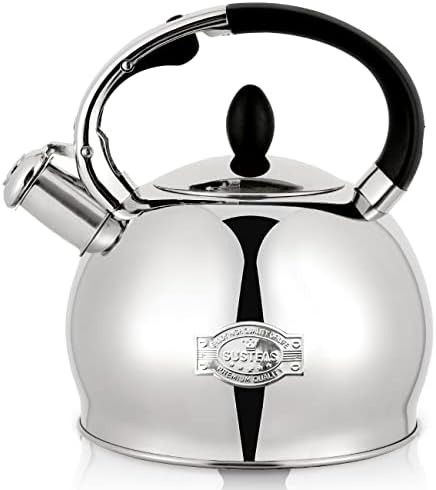 Silver stainless steel whistling tea kettle