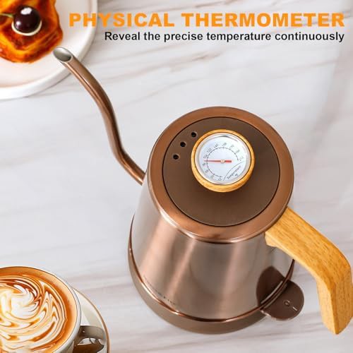 Copper electric gooseneck kettle with thermometer — photo 4