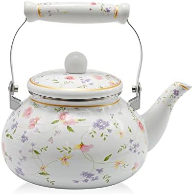 Large floral enamel on steel teapot