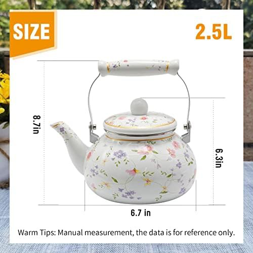 Large floral enamel on steel teapot — photo 3
