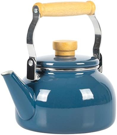 Blue enamel on steel tea kettle