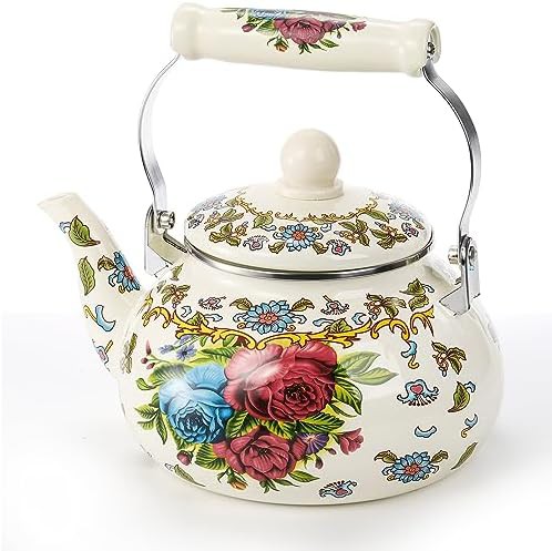 Large floral enamel on steel teapot — photo 5