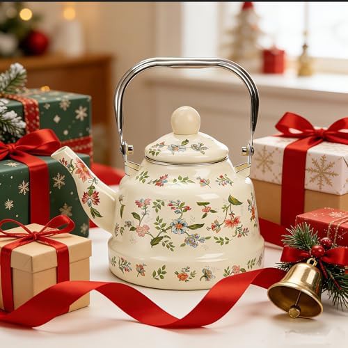 Green floral enamel kettle with infuser — photo 4