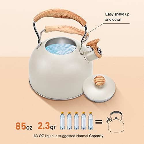 Beige stainless steel whistling tea kettle 2.6 qt — photo 3