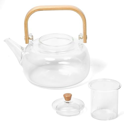 Glass teapot with infuser and bamboo lid