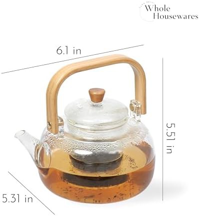 Glass teapot with infuser and bamboo lid — photo 3