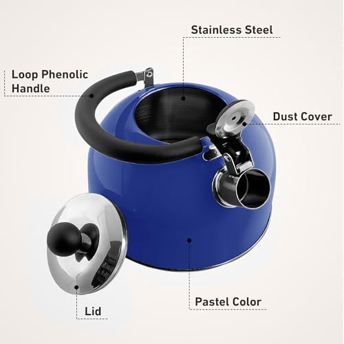 Blue Stainless Steel Whistling Tea Kettle — photo 3
