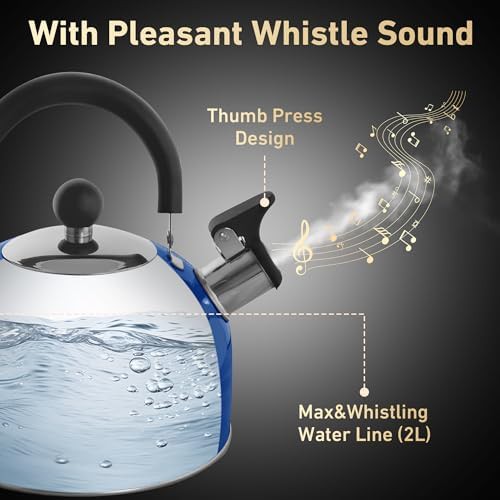 Blue Stainless Steel Whistling Tea Kettle — photo 4