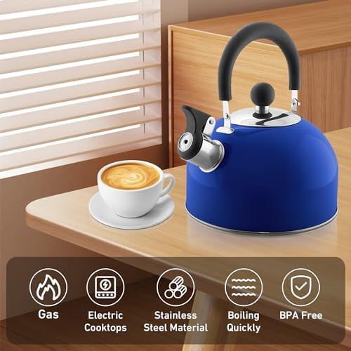 Blue Stainless Steel Whistling Tea Kettle — photo 5