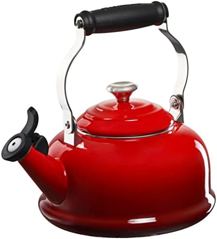 Cerise Enamel on Steel Whistling Kettle
