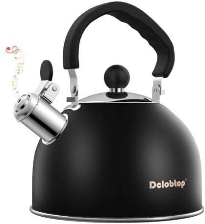 Black stainless steel whistling stovetop kettle