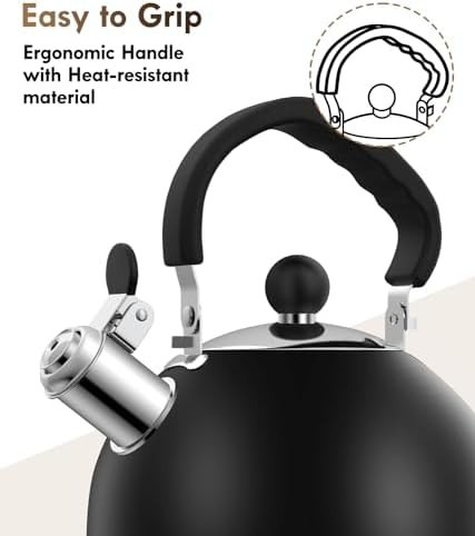 Black stainless steel whistling stovetop kettle — photo 4