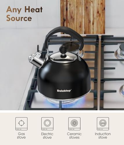 Black stainless steel whistling stovetop kettle — photo 5