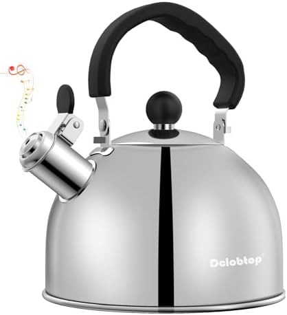 Silver induction ready whistling camping kettle