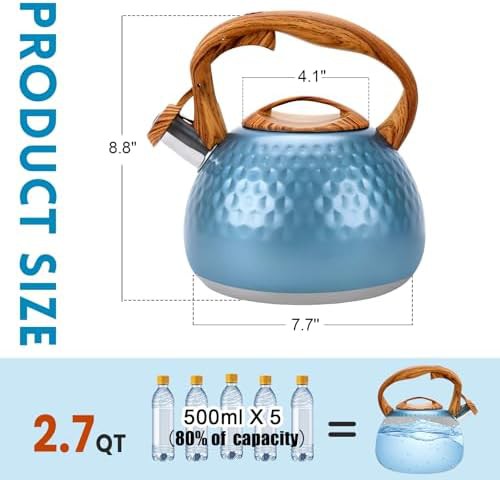 Blue Stainless Steel Whistling Tea Kettle — photo 3