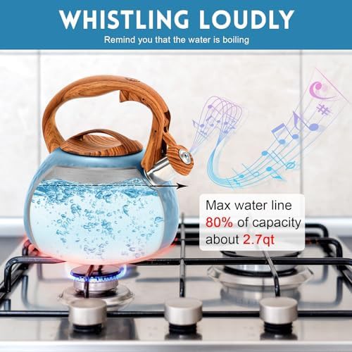 Blue Stainless Steel Whistling Tea Kettle — photo 4