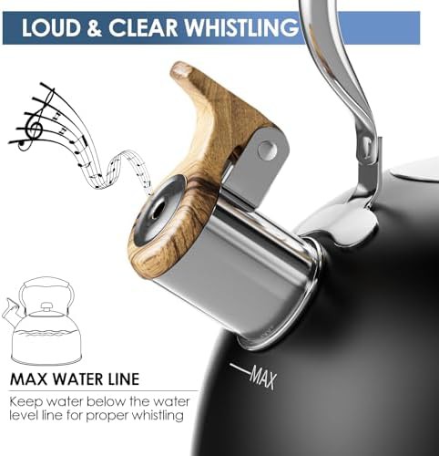 Black stainless whistling tea kettle — photo 3