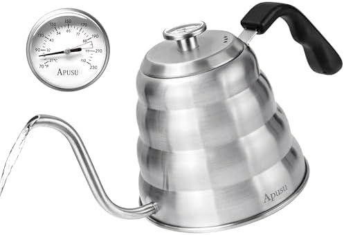 Apusu Stovetop Gooseneck Coffee Pot with Thermometer Silver