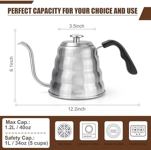 Apusu Stovetop Gooseneck Coffee Pot with Thermometer Silver — photo 3