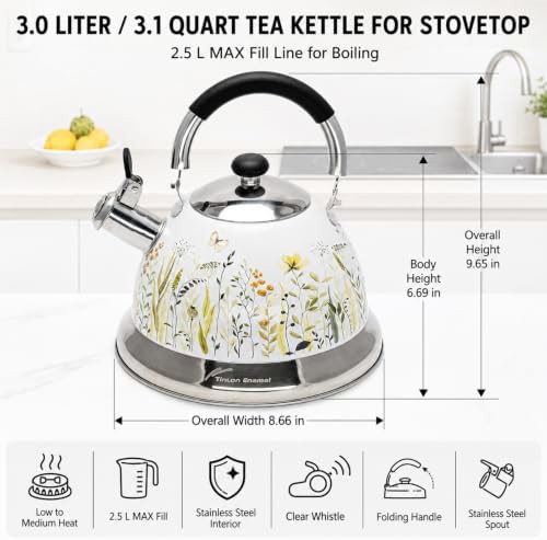 Folding handle enamel steel tea kettle 3.1QT — photo 3