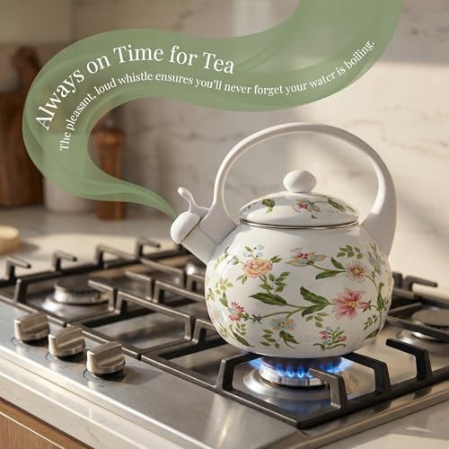 Floral enamel whistling stovetop tea kettle — photo 4
