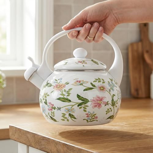 Floral enamel whistling stovetop tea kettle — photo 5