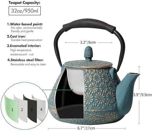 Blue Sakura Blossom Cast Iron Teapot 950ml — photo 5