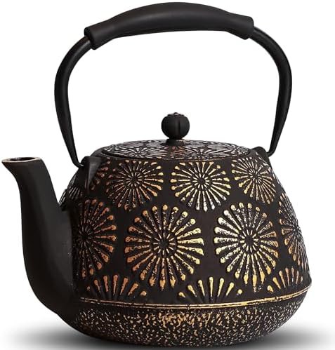 Black Sakura Cast Iron Kettle with Silicone Handle