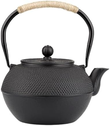 Black cast iron stovetop kettle with infuser