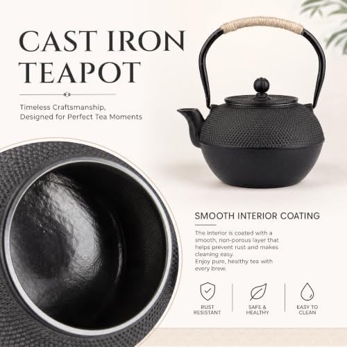 Black cast iron stovetop kettle with infuser — photo 3