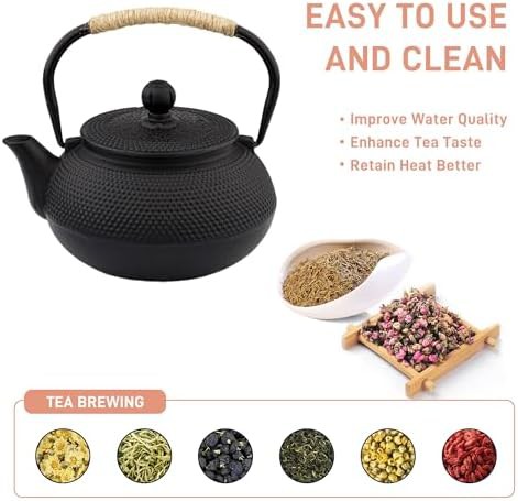 Japanese black cast iron tetsubin with infuser — photo 4