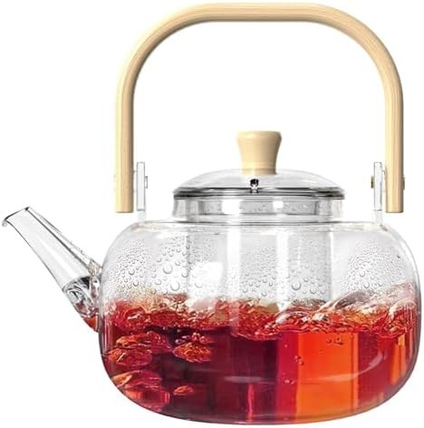 Glass tea kettle with wood pattern handle