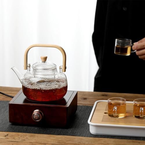 Glass tea kettle with wood pattern handle — photo 3