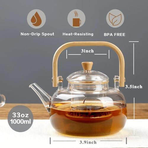 Glass tea kettle with wood pattern handle — photo 4
