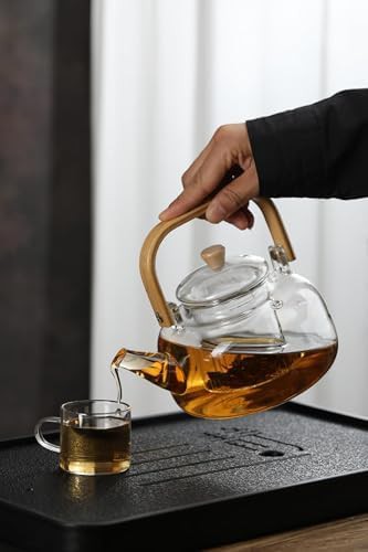 Glass tea kettle with wood pattern handle — photo 5